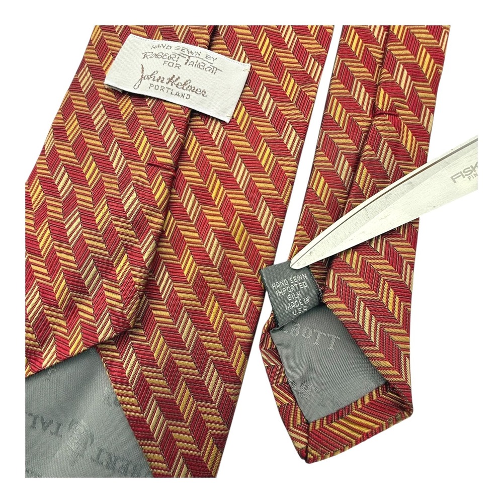 Vtg Robert Talbott For John Helmer‎ Hand Sewn 100% Silk Tie Red Gold Herringbone - Picture 4 of 7